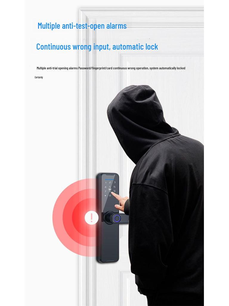 Smart Stöldskydd Fingeravtrycks- och Lösenordsdörrlås, för Hushåll, Hotell, Lägenhet, Innerdörrar - One-Grip Öppningsteknik.