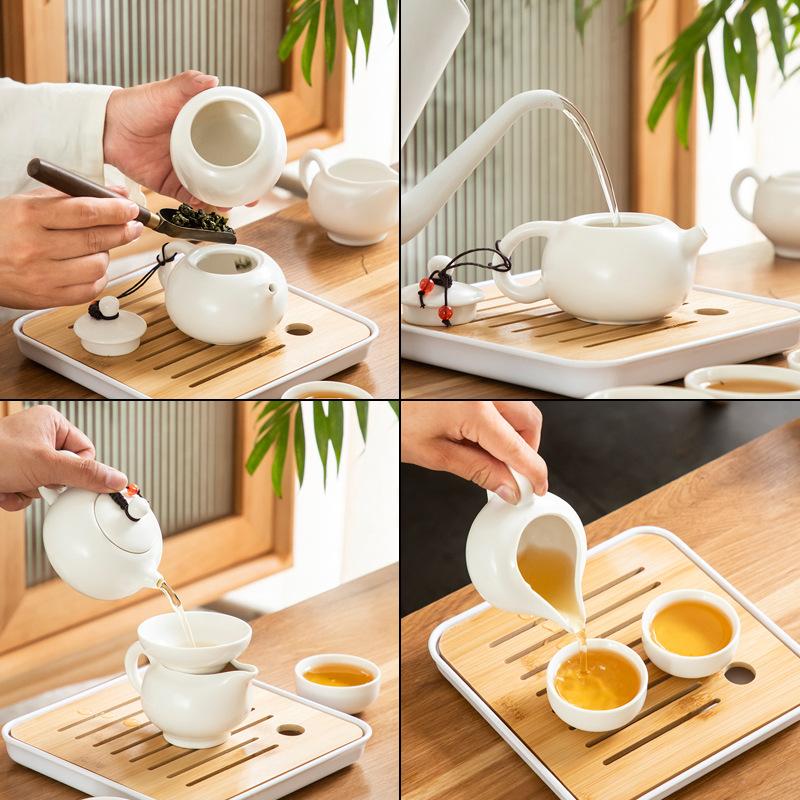 Chinese Kung Fu Travel Set, Ceramic Portable Teapot,Travel Tea Set Portable Outdoor Kung Fu Ceramic Teapot Plate Set