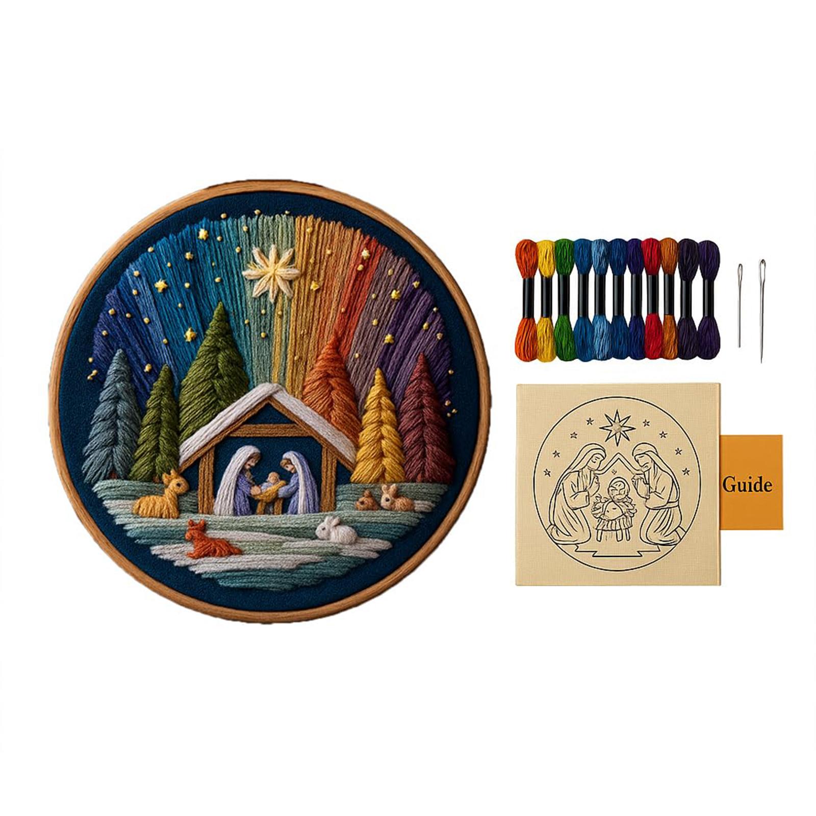 DIY Nativity Embroidery Kit with Stamped Embroidery Patterns Embroidery Stitches Practice Kit Needlepoint Kit for Adults Kids