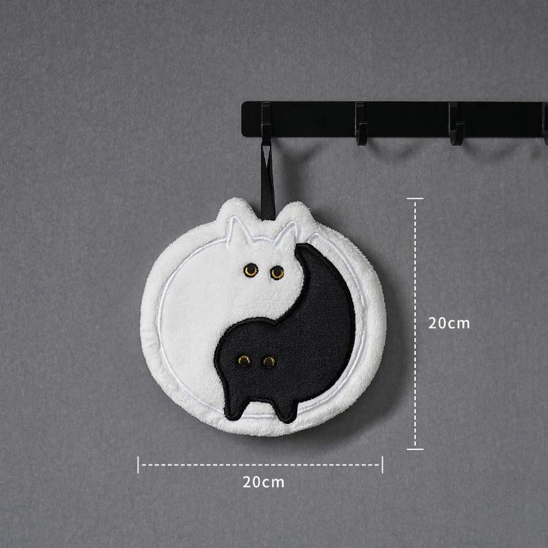 New Cute Tai Chi Cat Hanging Hand Towel Thick Absorbent Cartoon Kitchen Towel for Household Bathroom Cleaning Use