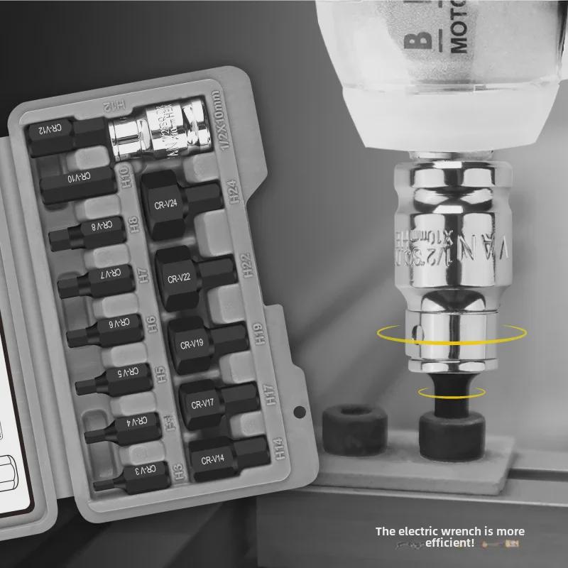 14-Piece Hex Socket Set for Electric and Pneumatic Wrenches – Sizes H6 To H14