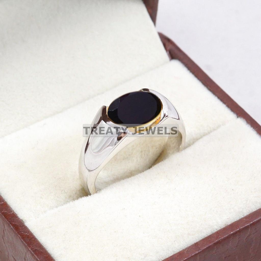 Black Onyx Oval Cut Gemstone With 925 Sterling Silver Ring For Men's #A829 JL375666929343