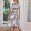 Women's Dresses Vintage Irregular Striped Belted Sleeveless Dresses