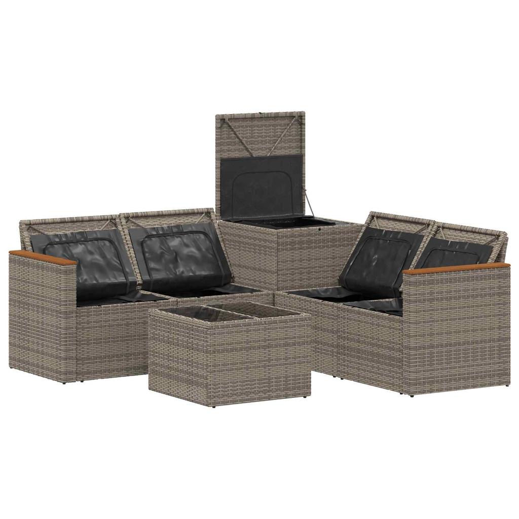 Sofa Set 6 Pieces Gray and Dark Gray Poly Rattan and Steel