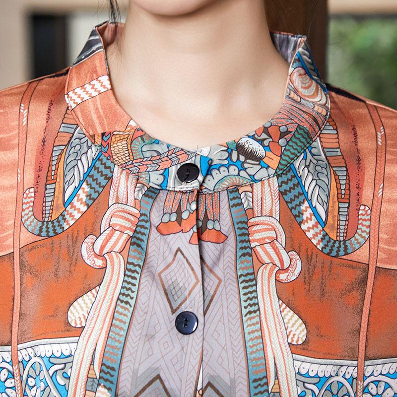 Women's Ice Silk Long Sleeved Trousers Two-piece Suit Pajamas Fashionable Summer Can Wear Printed Sleepwear