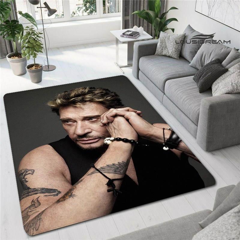 Französischer Rockstar Johnny Hallyday bedruckter Teppich, Spielzimmer, Wohnzimmer, Schlafzimmer, rutschfester Teppich, Fotografie-Requisiten, Geburtstagsgeschenk