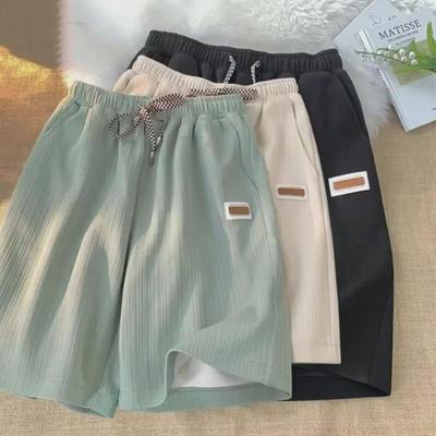 Pantaloncini Estivi da Uomo in Seta Ghiaccio - Sottili, Tinta Unita, Trendy, Abbigliamento Sportivo Versatile; Vestibilità casual ampia, perfetta per studenti maschi.