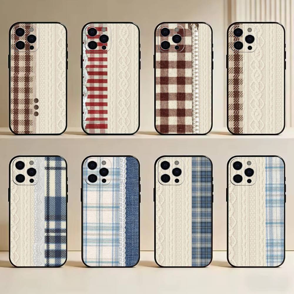Splicing Grid Style Phone Case For iPhone 17, 16,15,14,13,12,11 Plus,Pro Max, Others Soft Black Cover