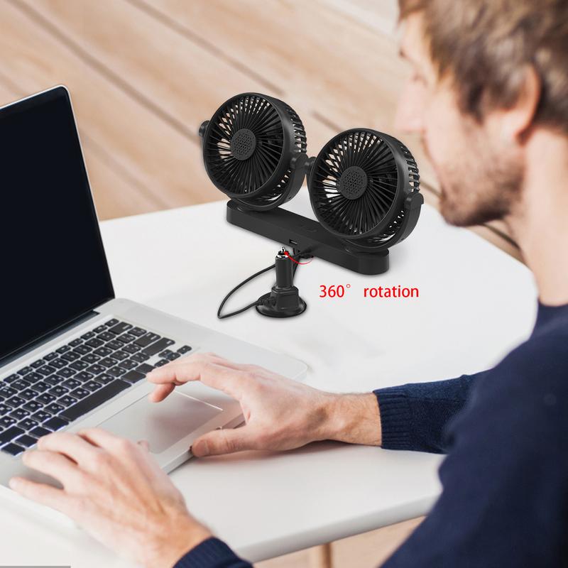USB 12/24V Auto Ventilation Fan Doubl Head Car Suction Cup Fan 360 Degree Rotation Adjustable 3 Speeds Car Electrical Appliances