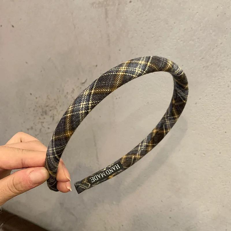 French Retro Sponge Headband Women College Style Plaid Hair Band Elegant Temperament Hoop Hairband Girls Hair Accessories