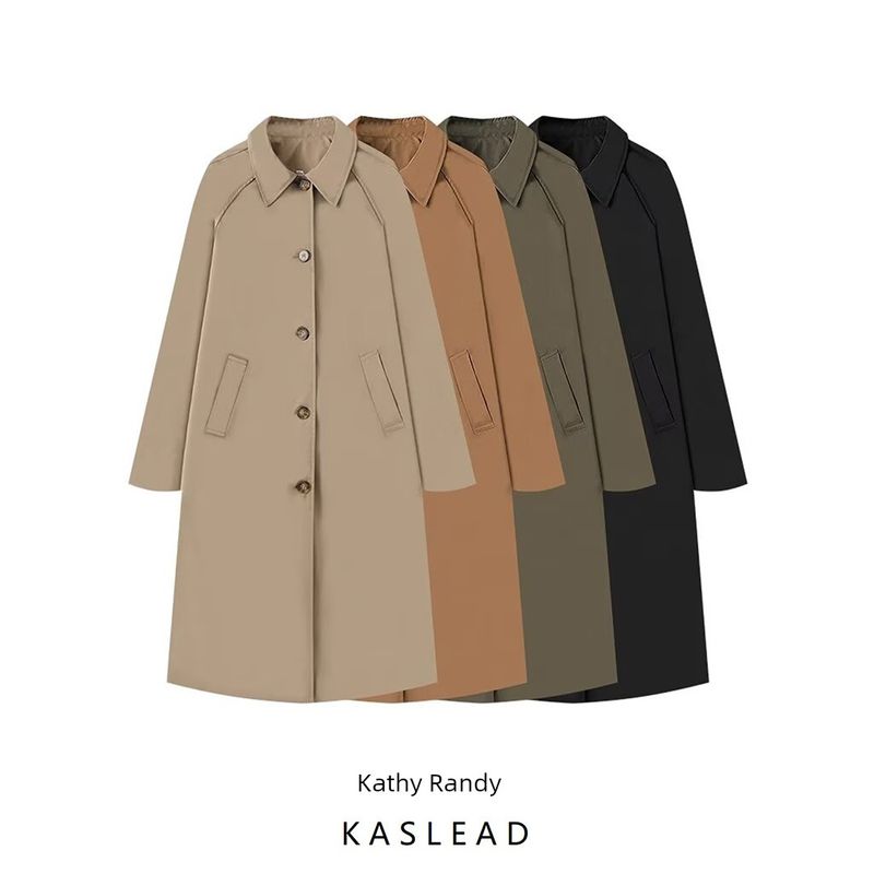 Kaslead New Arrival Women's Fashion Style Stylish Simple and Versatile Casual Single-Breasted Trench Coat Outwear