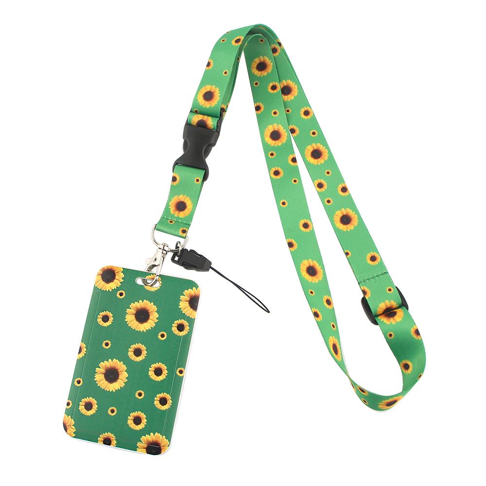 Summer Hot Style Sunflower Lanyard Adjustable Buckle Phone USB Badge Holder Hang Rope Necklace For Friends Gifts