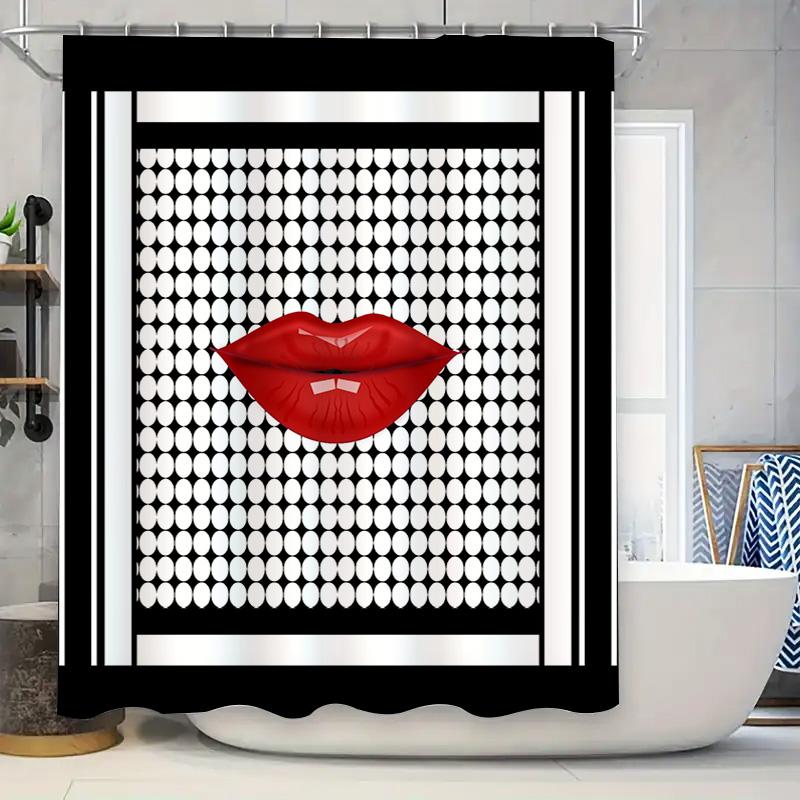 

Modern Bathroom Shower Curtain With Bold Red Lip Print: Eye-Catching Stylish Decor For Your Bath Area White Circular Pattern Bac W60H190(CM)-1 Pcs