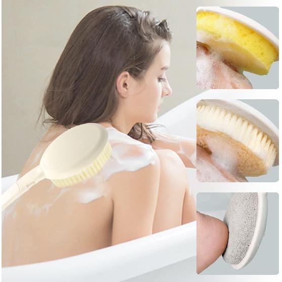 3 In 1 Back Bath Brush Set for Shower, 19"" Long Handle Body Brush, Back Scrubber, Exfoliation and Improved Skin Health for Elderly with Limited Arm