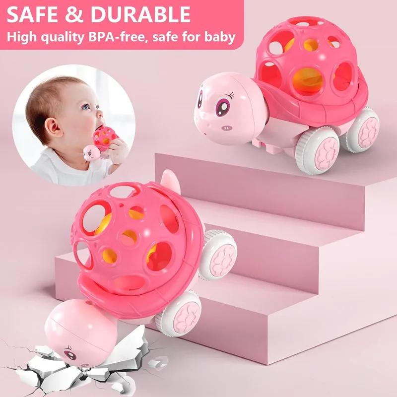 Baby Rattles 0 12 Months Car Toys for Infant Soft Rubber Push and Go Vehicles Toddler Rattle Car Friction Powered Truck Toy Gift