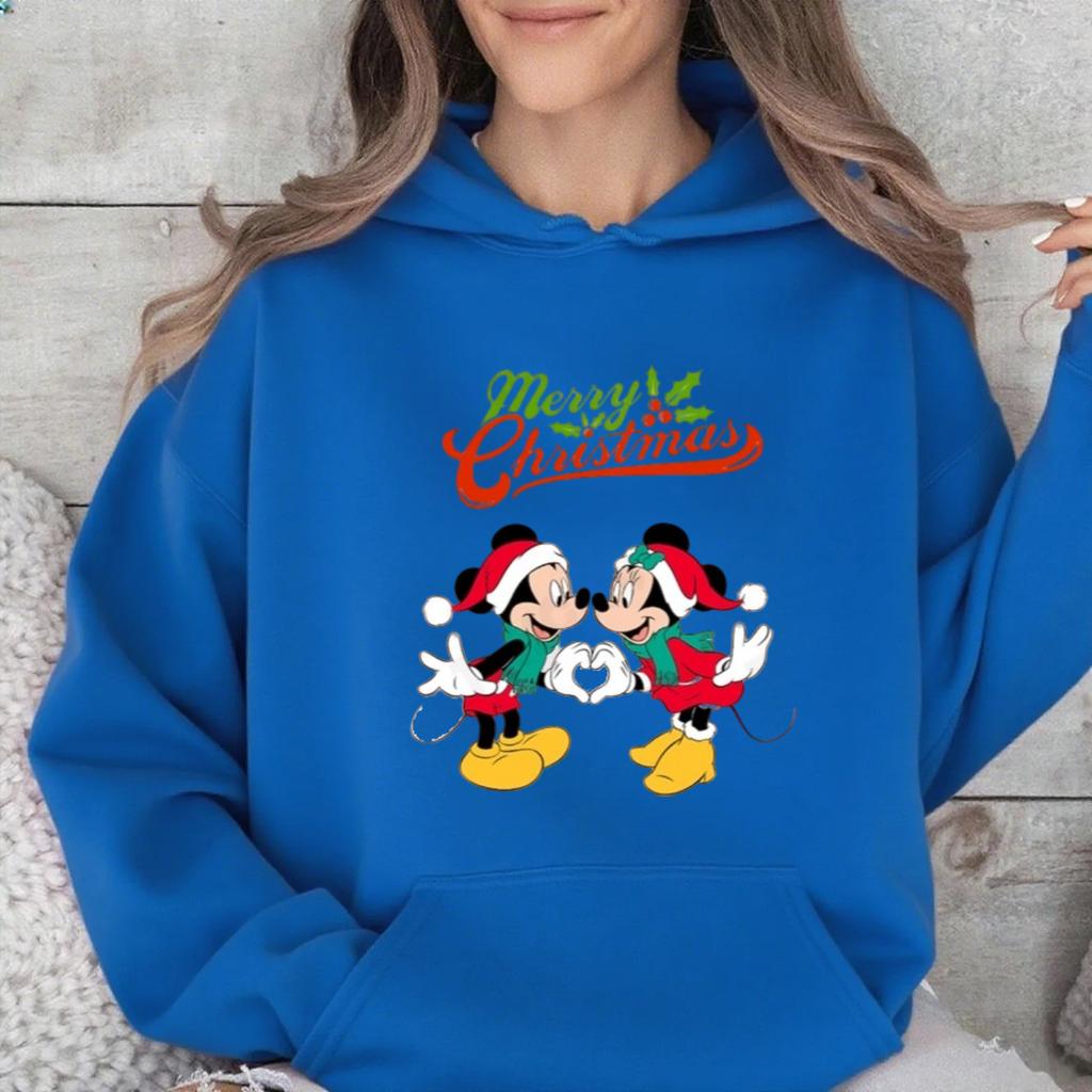 Disney Parent-child Christmas Mickey Mouse Printed Multi-color Hooded Sweatshirt, A Fashionable American Brand Casual Top