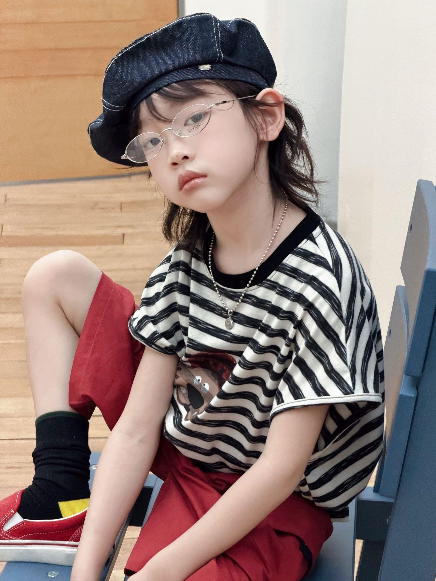Large Boys Striped Short Sleeve Summer Penguin Top 110 cm