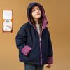 Girls' Color-Blocked Fleece-Lined Hooded Denim Jacket