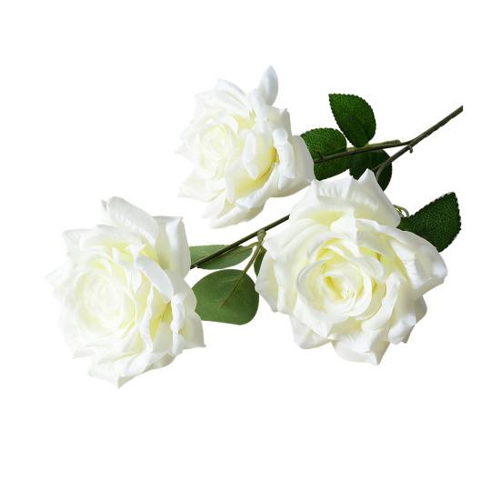 Artificial Rose Flower Realistic Fake Long Stem Rose Bouquet with 3 Heads Blooms for Wedding Centerpiece Home Party Decor