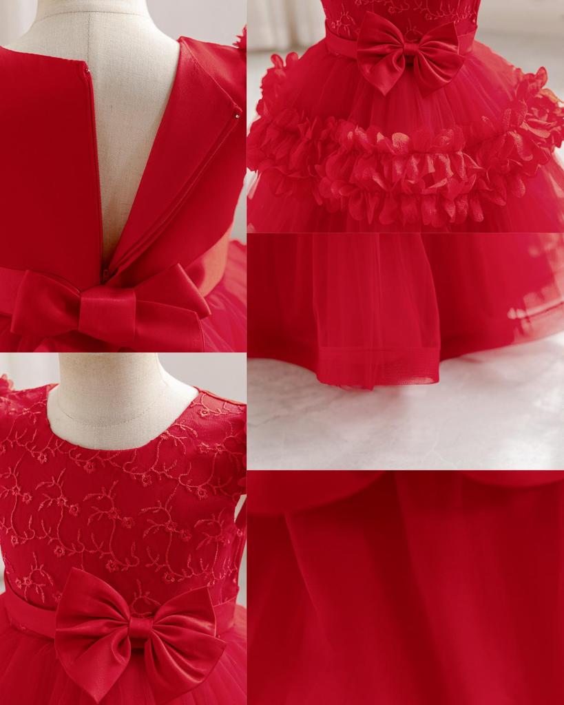 Girls' First Birthday Princess Bow Dress - Floral Mesh Summer Style