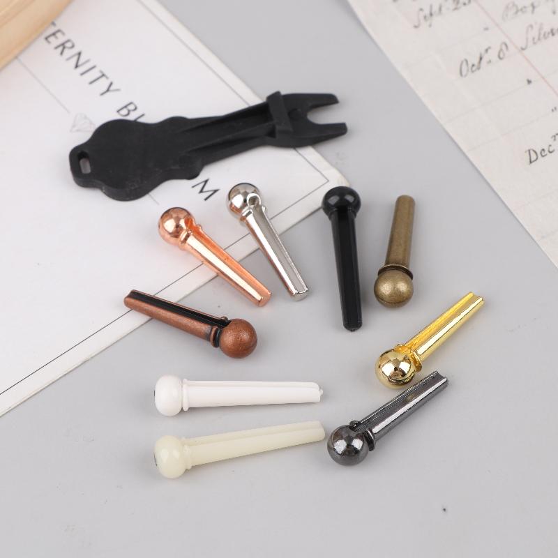 6Pcs Guitar Strings Nail Metal Acoustic Guitar Bridge Pins Brass Fixed Cone Pins String Nut Nails For Guitar Parts Replacement