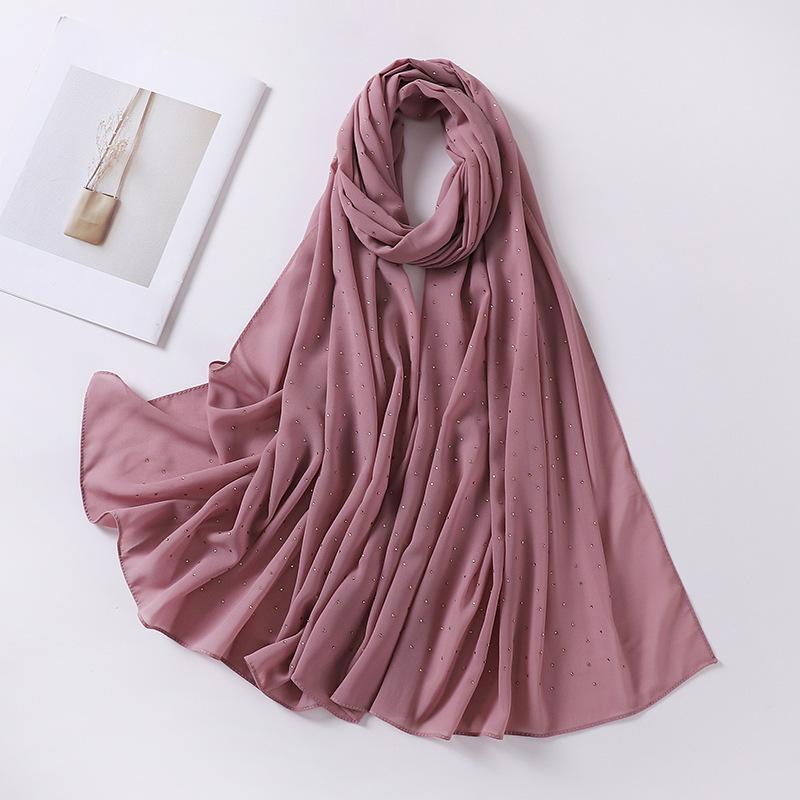 Imitation Pearls Rhinestones Scarves Shawls Women Long Scarf Neckerchief Tudung Bawal Veil Turban Bandana Muslim Hijab Headscarf