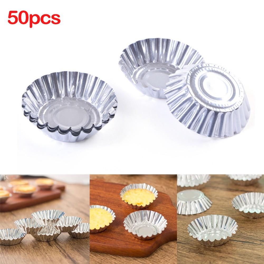 50Pcs Egg Tart Aluminum Silver Cupcake Cake Cookie Mold-Mould Tin Baking Tool