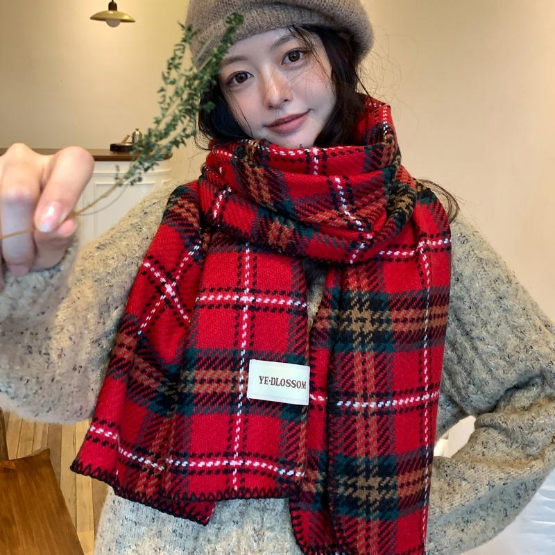 New Christmas red British plaid scarf women's winter imitation cashmere high-end warm couple scarf