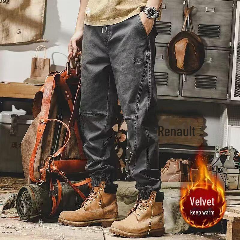 

Мужской комбинезон в стиле ретро большого размера с плотной посадкой: Осенне-зимние свободные прямые брюки на бархатной подкладке 3XL темно-серого