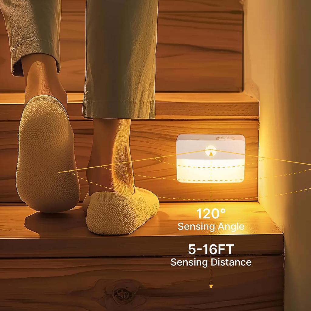 6 Pack Rechargeable Stair Lights Indoor, Motion Sensor Night Light | Automatic Activated, Magnetic, Battery Operated LED Wireless Lamp for Step