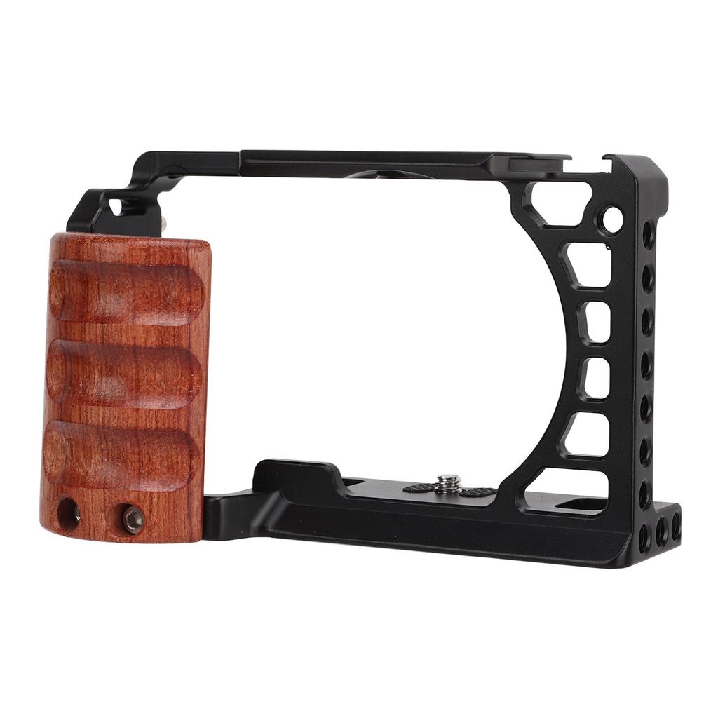 Aluminum Alloy Camera Cage with Wooden Handle Protective Frame with Cold Shoe Interface for A6400