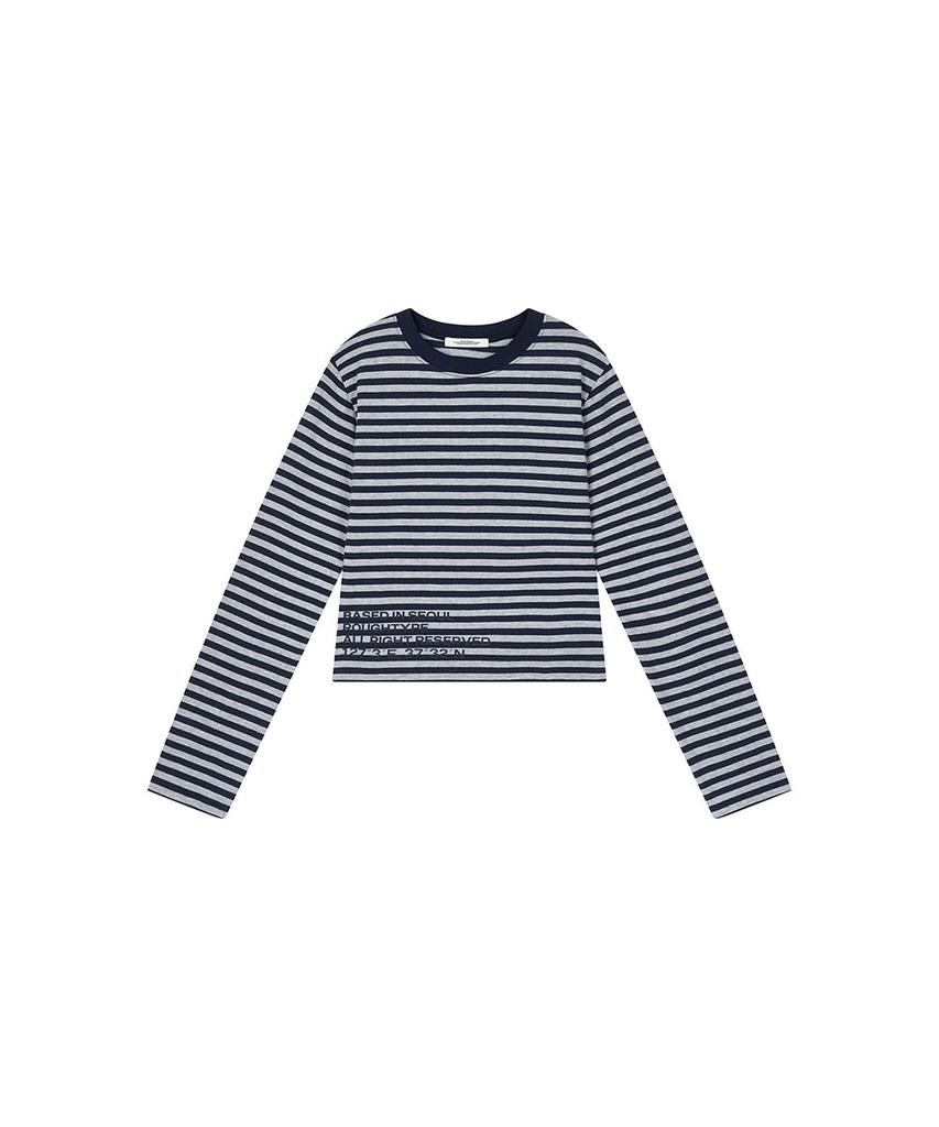 Lotaib Waist Lettering Striped Long Sleeve - Navy