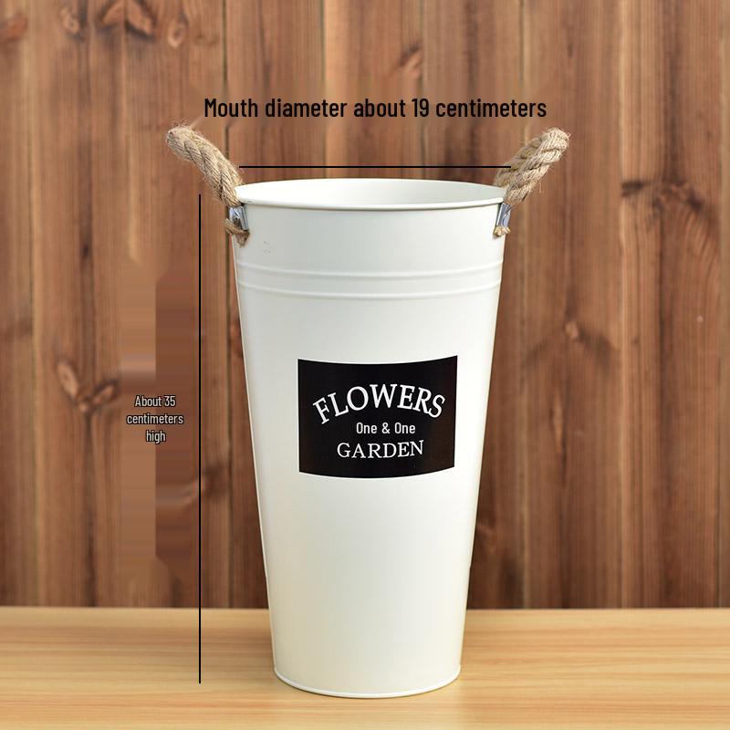 Hydration Bucket Retro Wrought Iron Flower Vase for Home Decor and Arrangements - Extra Large Dried Fresh Floral Display Cylinder