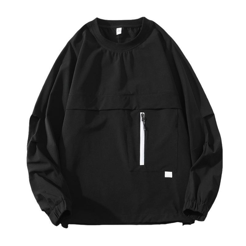 Spring Wear Thin Breathable Zipper Pocket Pullover Hoodie Male Students Loose Casual Long Sleeve T-shirt Elastic Handsome