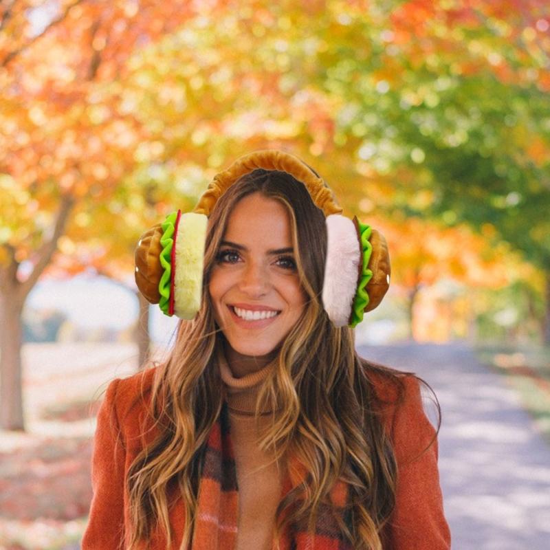 Plush Hamburger EarMuffs for Women and Kids Ear Warmer Furry Headband for Winter Christmas New Year Gifts
