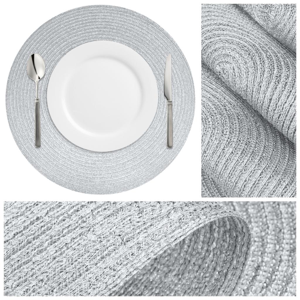 4/6/8 st Pärlförsedda PET 34cm Bordstabletter Set Runda Underlägg med Glasunderlägg för Halloween Jul Juldekoration Bordstablett