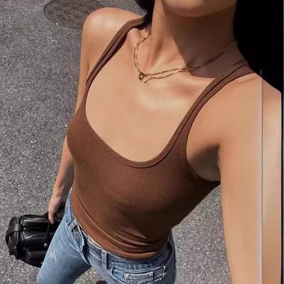 Spring And Summer Sexy Narrow Shoulder Short Vest Spicy Girl Style Women'S Clothing Round Neck Basic Suspender Tight Top