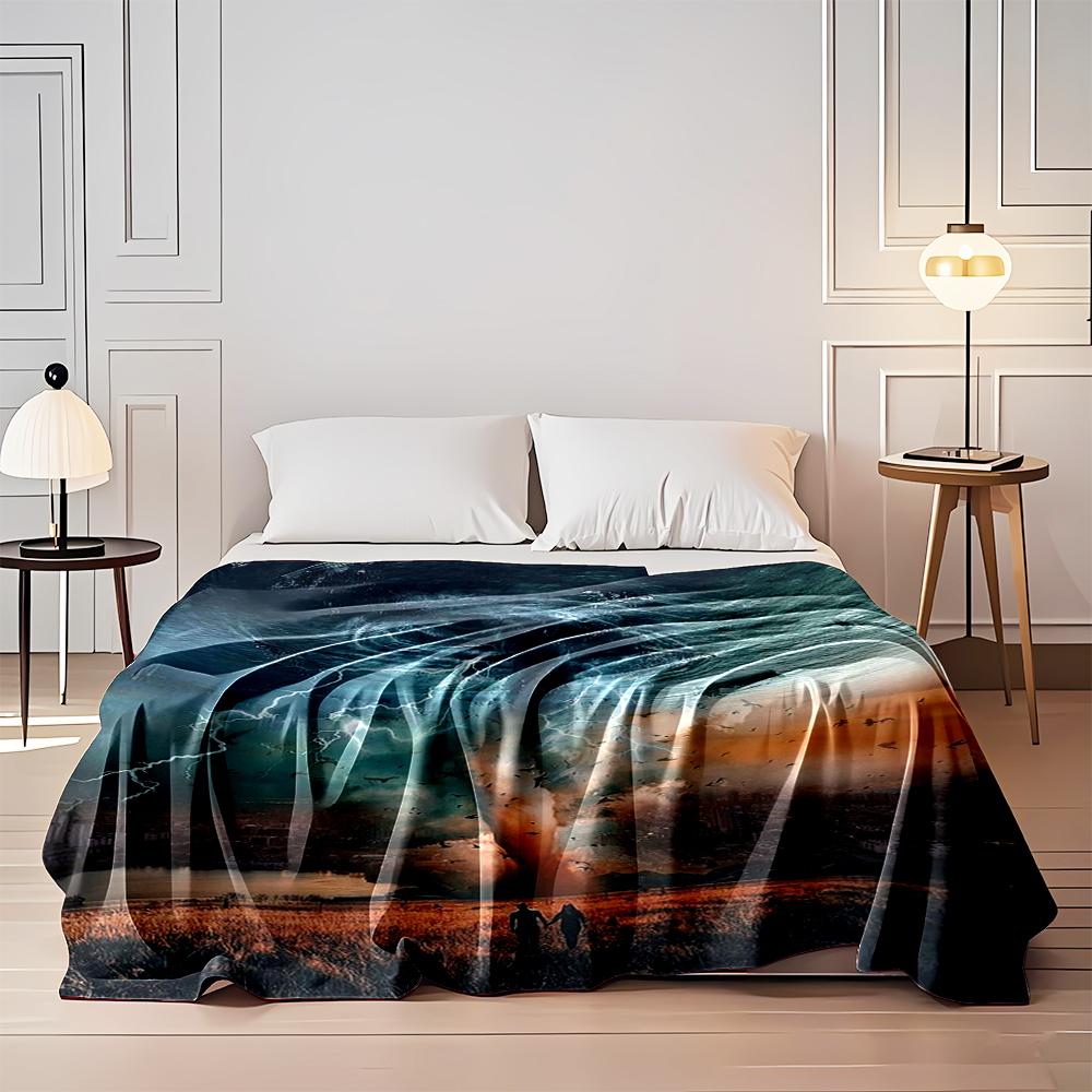 Couple Watching Tornado and Lightning Storm Flannel blanket for bedroom, living room, sofa, and nap sofas