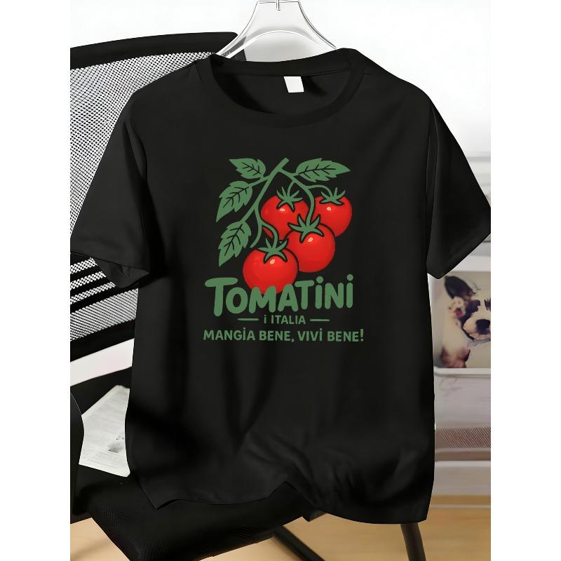 Kids Teens Summer Crewneck Tee, Trendy Slogan & Tomato Print