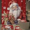 4-teiliges Badezimmer-Duschvorhang-Set Weihnachtsmann Badezimmervorhang mit 12 Haken Rutschfeste Teppiche Toilettendeckelmatte Badezimmer-Trennwand