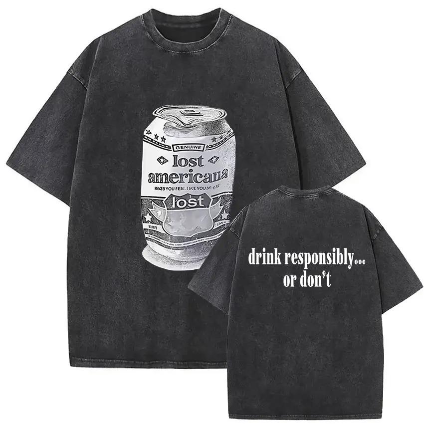 Rapper MGK Lost Americana Tour 2026 T-shirts Machine Gun Kelly Vintage Washed Graphic T shirt Man's Hip Hop Short Sleeve T-shirt