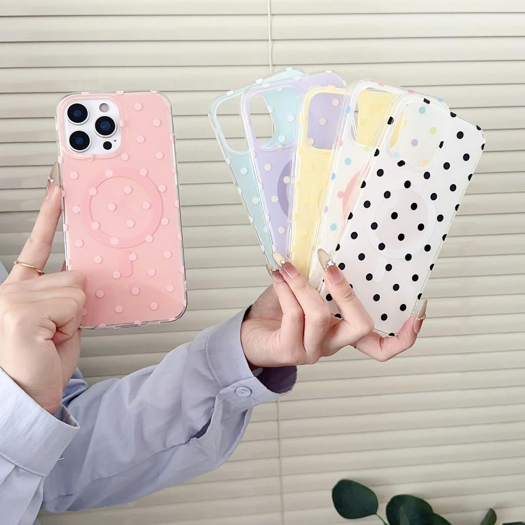 For iPhone 16 Pro Case Polka Dot Pattern TPU + PC Phone Cover Compatible with MagSafe