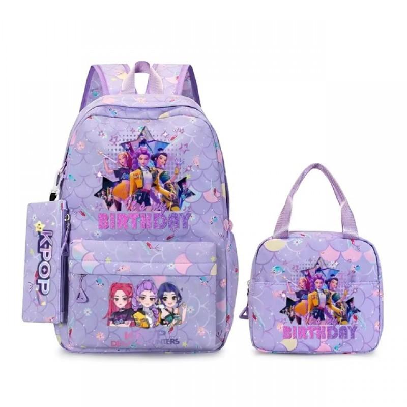 K-Pop Themed Lightweight Backpack Set Teen Girls - Cute Cartoon Design Breathable Outdoor School Bag With Ergonomic Curved