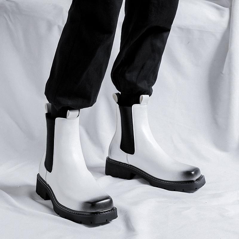 Square Head Chelsea Boots Premium British Style High Top Martin Boots ins Cool Leather Boots