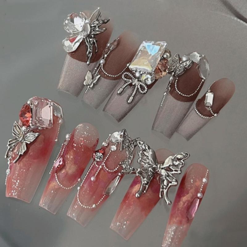 10 Pcs/Set 3D Bows Nails Charms Sparkling Butterfly Nails Charms Alloy Manicure Supplies Nails Art Decorations for Women