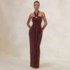European and American New Temperament Neck Metal Streamer Backless Dress Sexy Hip Wrap Elegant Long Dress