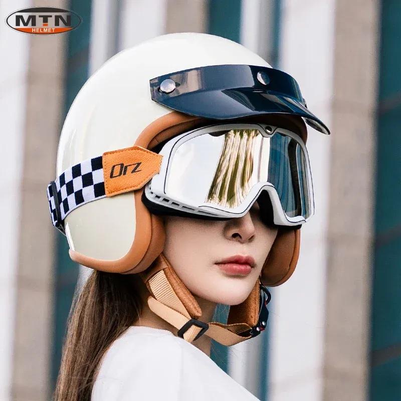 Newly Launched Vintage Motorcycle Helmet DOT Certified Synthetic Leather 3/4 Helmet Jet Mask Helmet 508