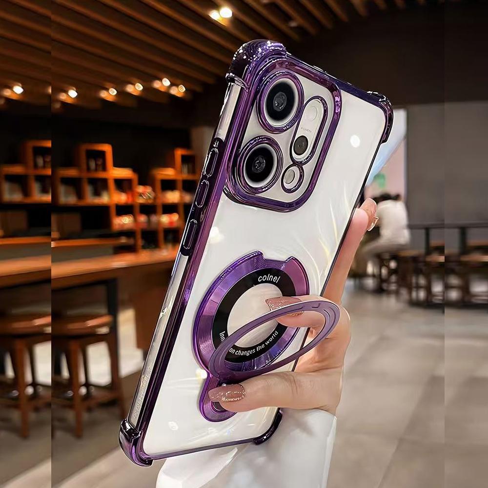 For OPPO Reno 14 13 12 11 Reno14 Reno13 F Pro 13F 14F 12F Case Magnetic Holder Plating Airbag Soft Transparent Shockproof Cover