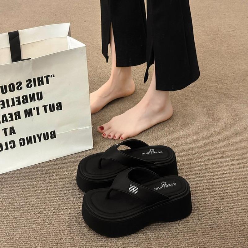 Hot Selling 2025 Women's High Heel Thick Bottom Sandals Summer Silver Beach Casual Slip-On Shoes Rubber Sole Comfortable Footbed