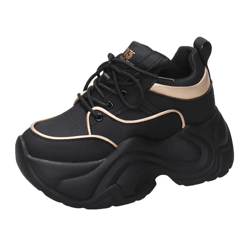 

Модные 8 см новые дышащие вулканизированные туфли женские повседневные кроссовки на платформе осенние толстые низкие верхние повседневные туфли большого размера из парусины 38 чёрный